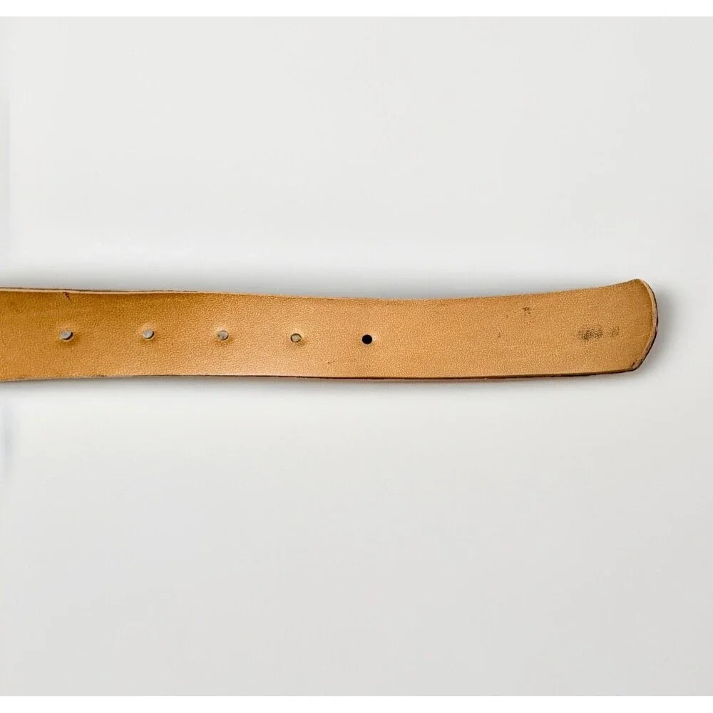 Elaine Coyne Vintage Fine Leather Gold Buckle Brown Herringbone Belt Size M